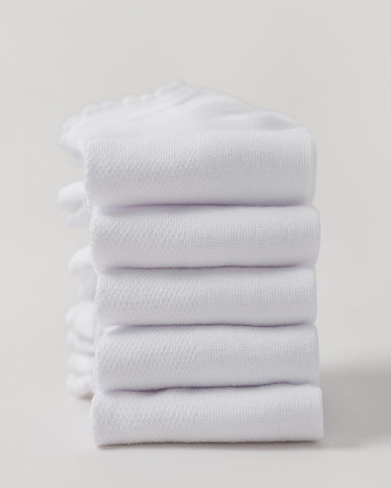 Funjoon Girls White Ruffle Socks School Uniform Kids Cotton Crew Ankle Cute Frilly Dress Socks 6 Pack - Image 5